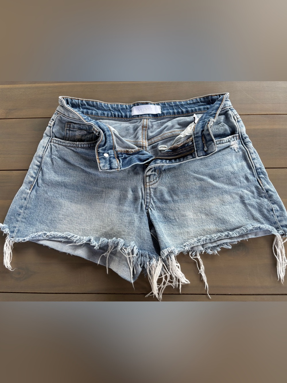 VERVET BY FLYING MONKEY Light Wash Distressed Denim Shorts